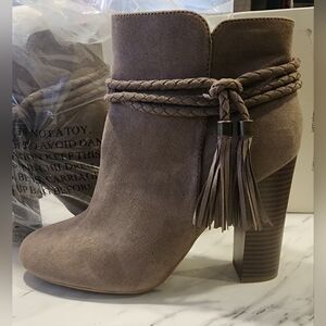BAMBOO Braided Tassel Ankle Booties - Taupe